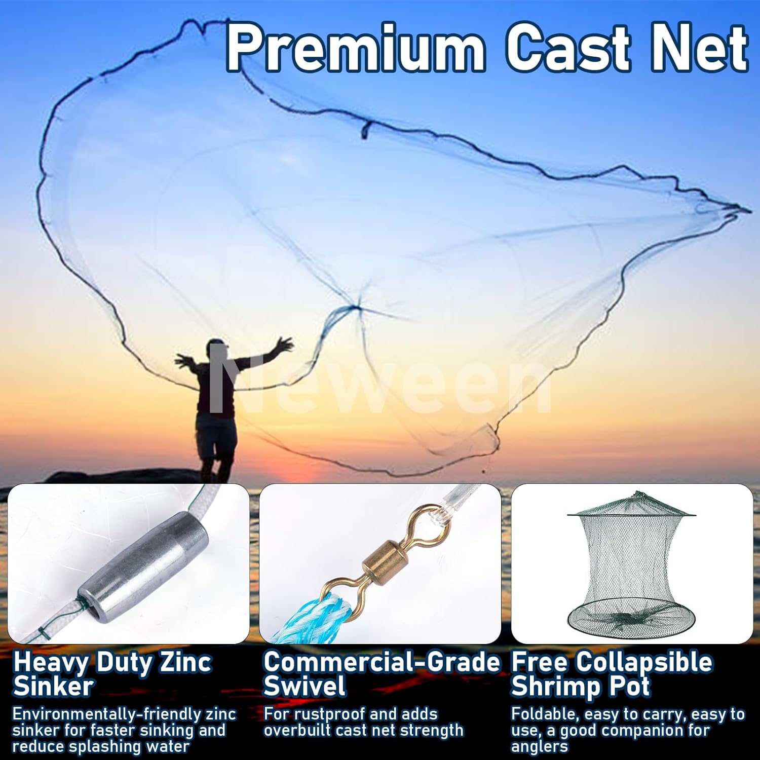 Cast Net for Fishing with Coll - Net Pot 3 Inch บทวิจารณ์และราคา