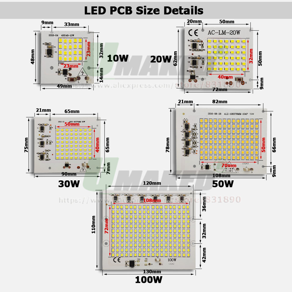 AC220V LED PCB 10W 20W 30W 50W - Flood Tray Table บทวิจารณ์และราคา