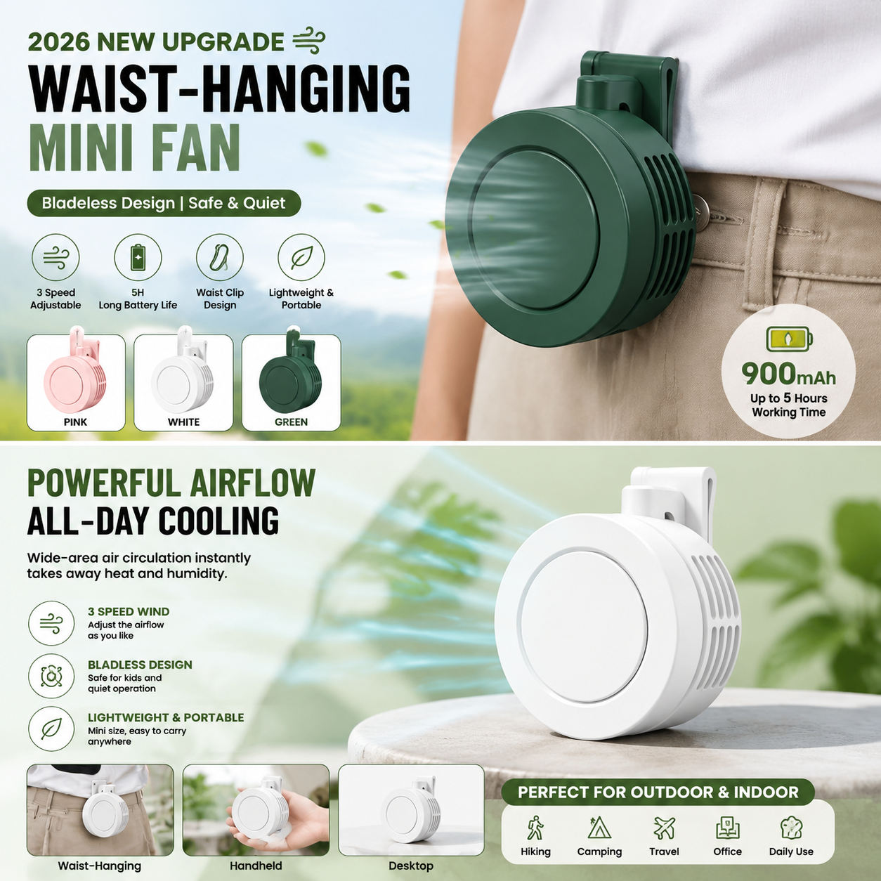 Rechargeable Mini Waist Fan |  - Oscillating Fan Clip บทวิจารณ์และราคา