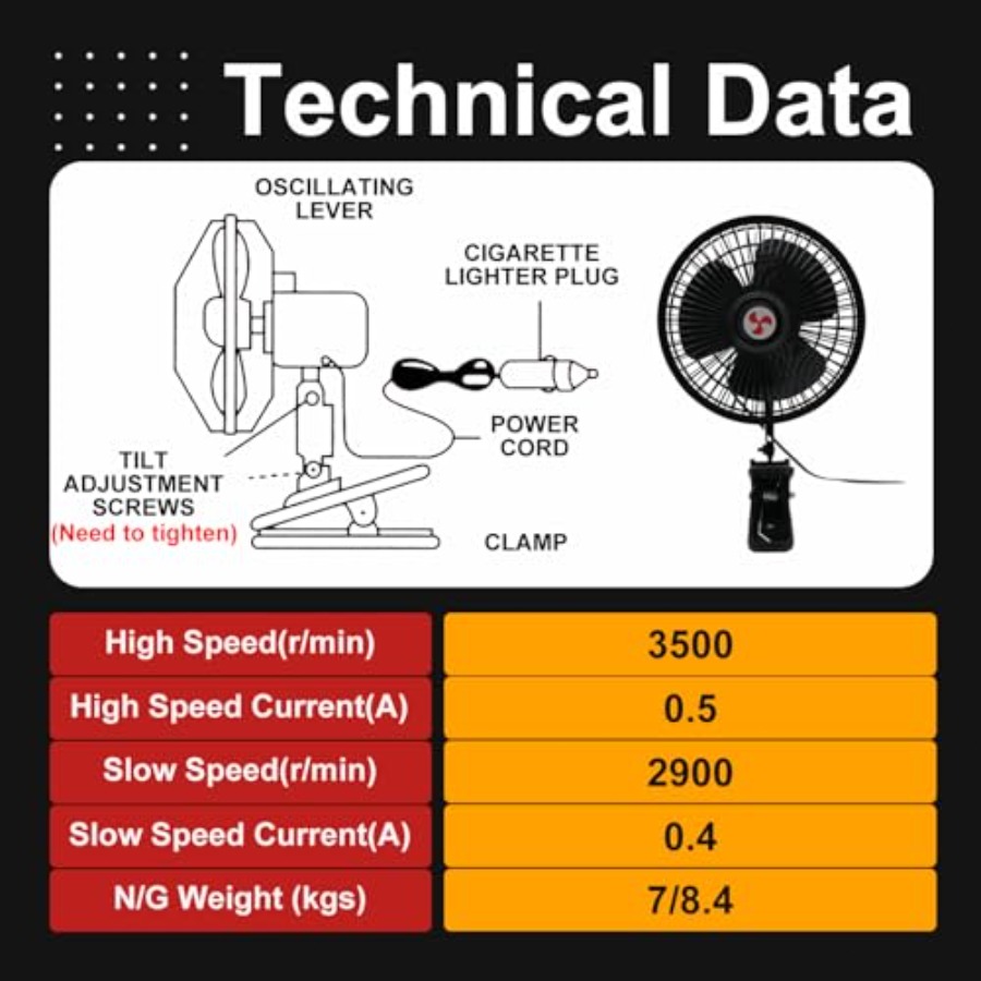 12V Oscillating Car Fan, 6