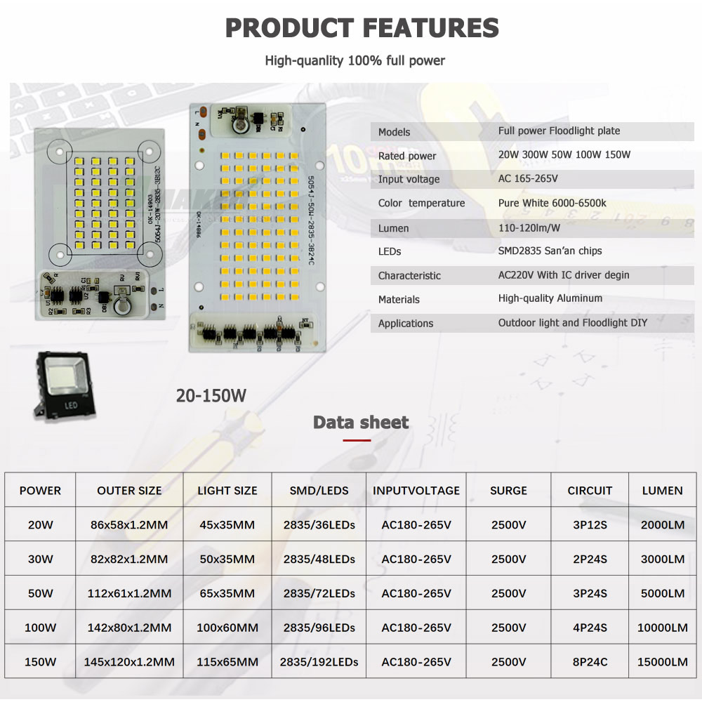 AC220V IC Drive LED PCB Floodl - Flood Tray Table บทวิจารณ์และราคา