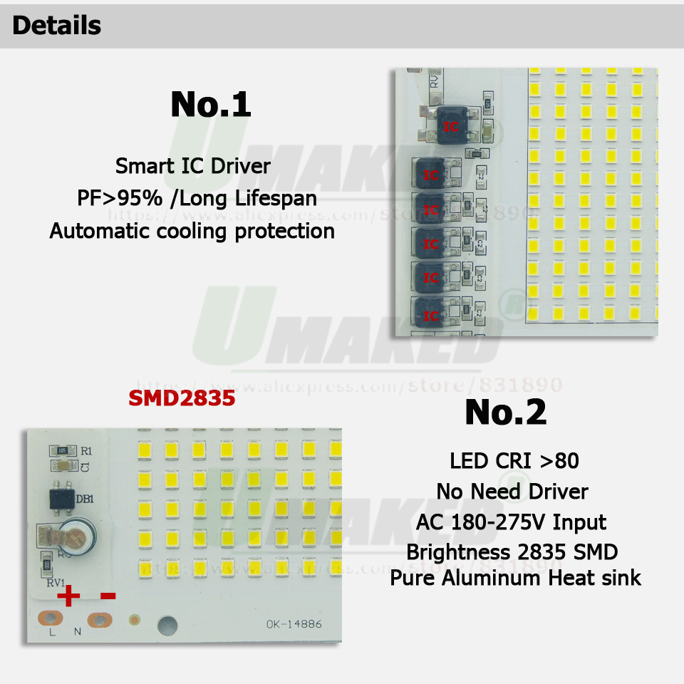 AC220V LED PCB 20W 30W 50W 100 - Flood Tray Table บทวิจารณ์และราคา