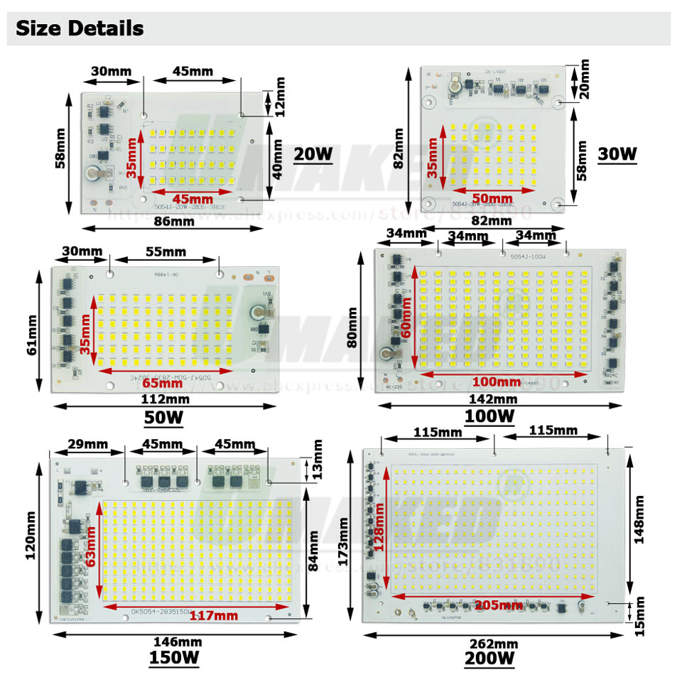 AC220V LED PCB 20W 30W 50W 100 - Flood Tray Table บทวิจารณ์และราคา